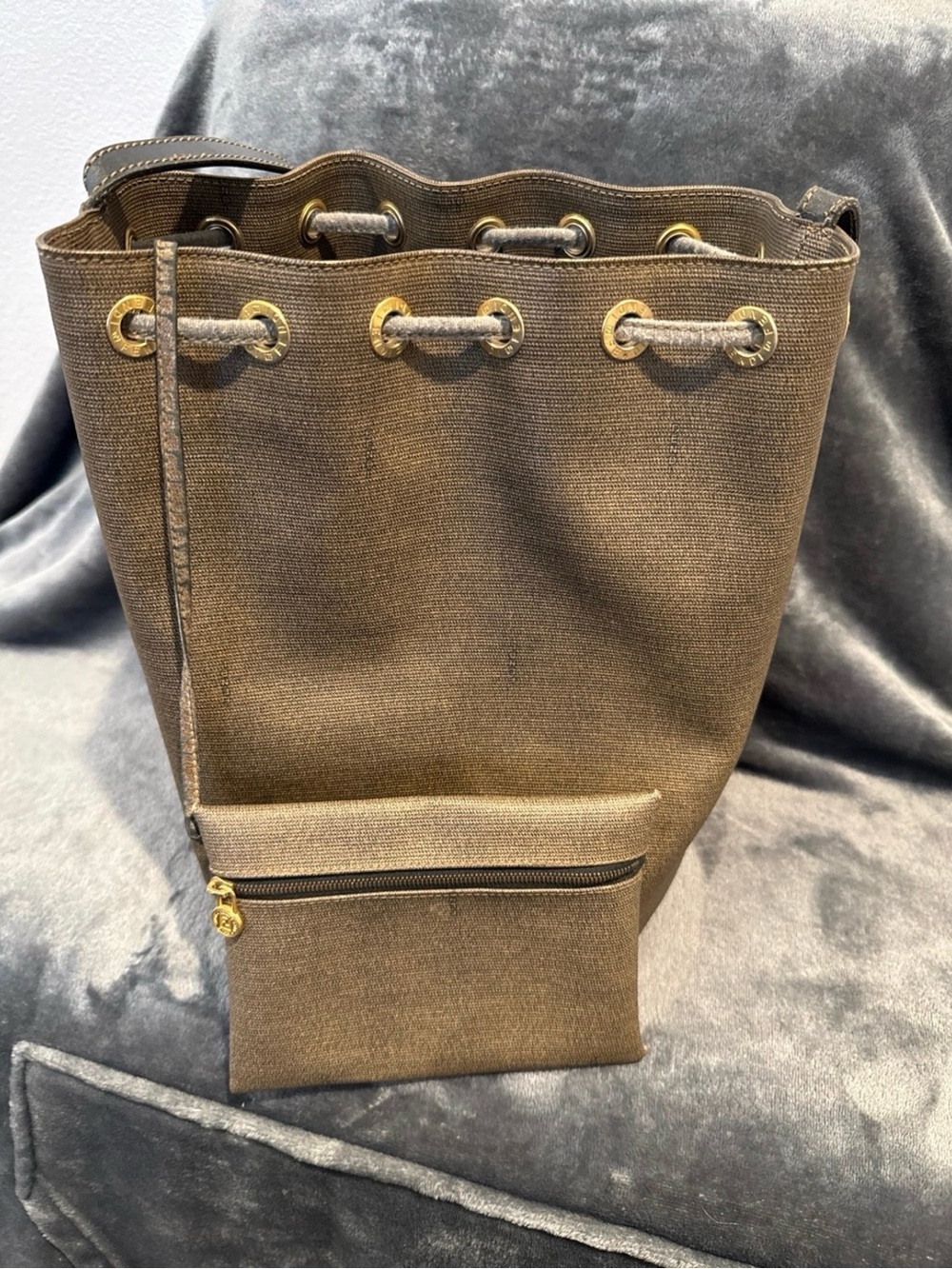 Brown Canvas Drawstring Bucket Bag - Unbranded